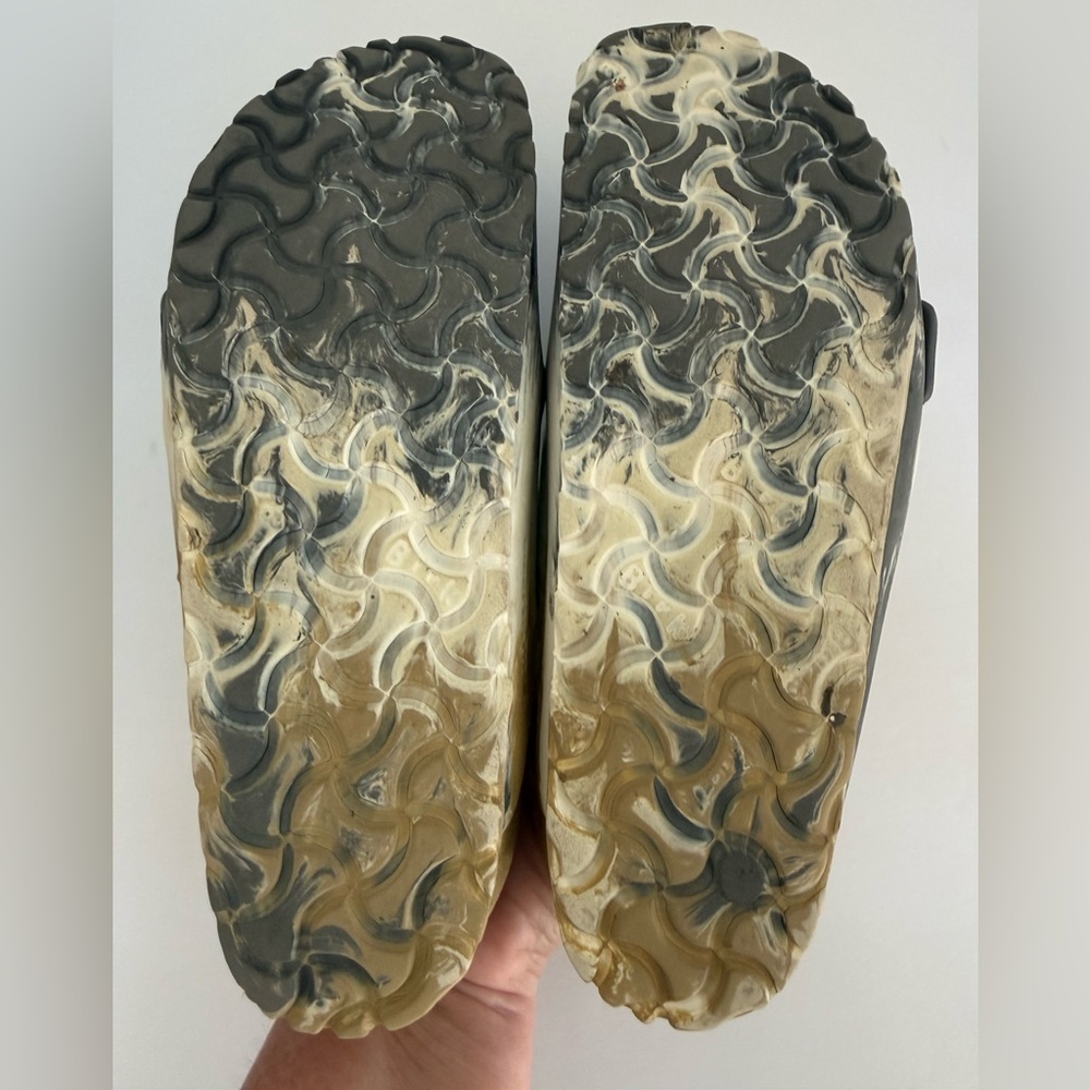 Birkenstock Two-Tone Black and Cream Marbled Leather Sandals - Picture 7 of 9